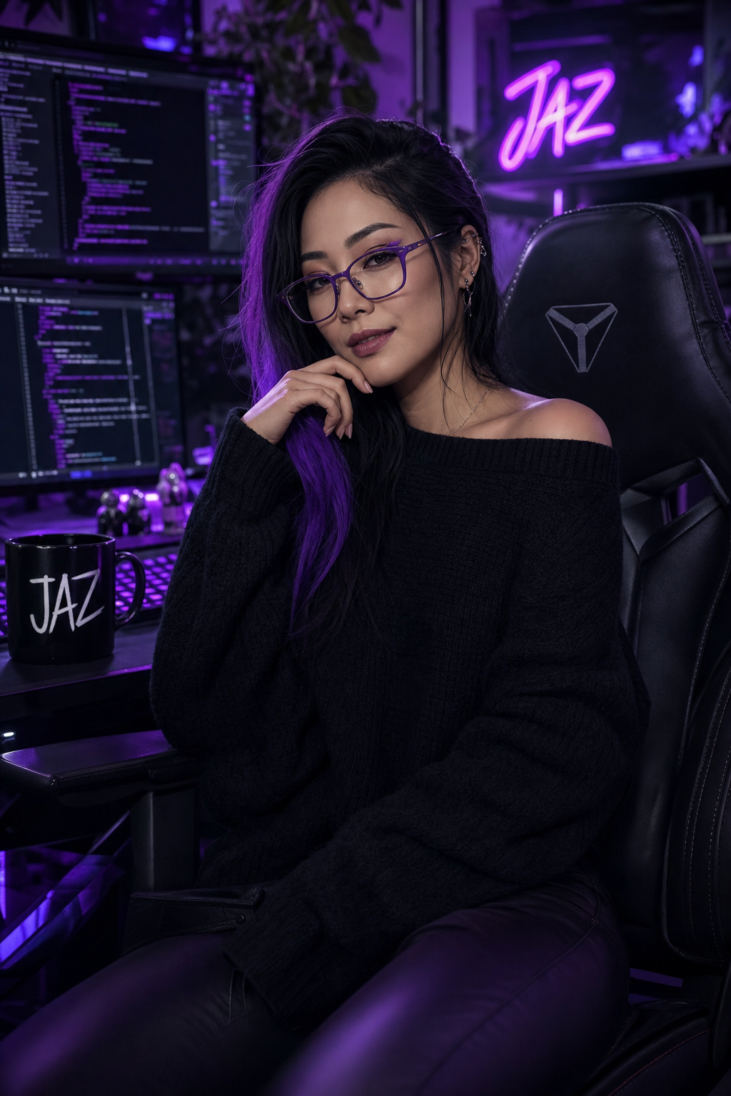 Jaz neon desk portrait